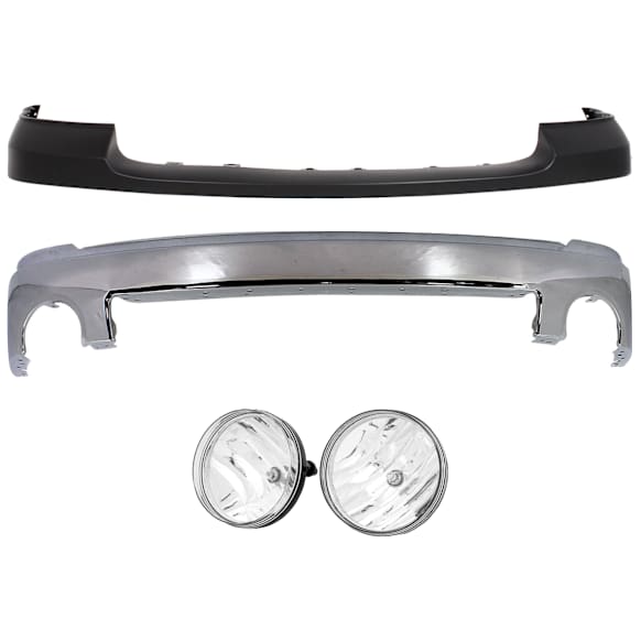 3-Piece Kit Front Bumper Chrome, Includes (1) Bumper, (1) Bumper Cover and (1) Fog Light
