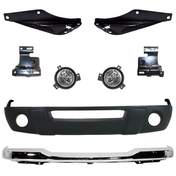 2001 Ford Ranger - 8-Piece Kit Front Bumper, 4WD, Chrome, Includes (1) Bumper, (4) Bumper Bracket, (2) Fog Light, and (1) Valance