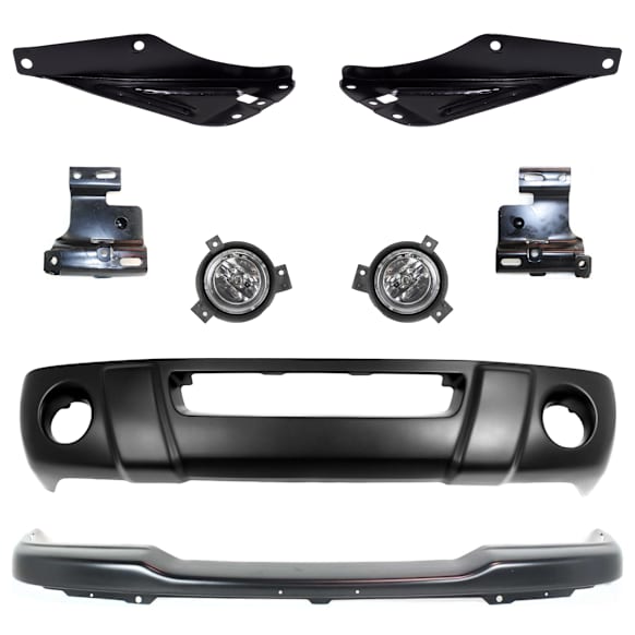 2003 Ford Ranger - 8-Piece Kit Front Bumper, Rear Wheel Drive, Painted Black, Includes (1) Bumper, (4) Bumper Bracket, (2) Fog Light, and (1) Valance