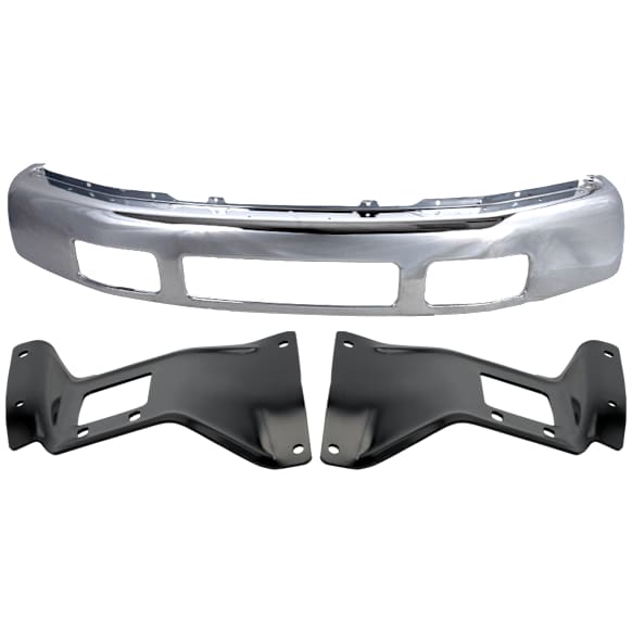 2006 Ford F-250 Super Duty - 3-Piece Kit Front Bumper, For Models Without Fender Flare Holes, Chrome, Includes (1) Bumper and (2) Bumper Bracket