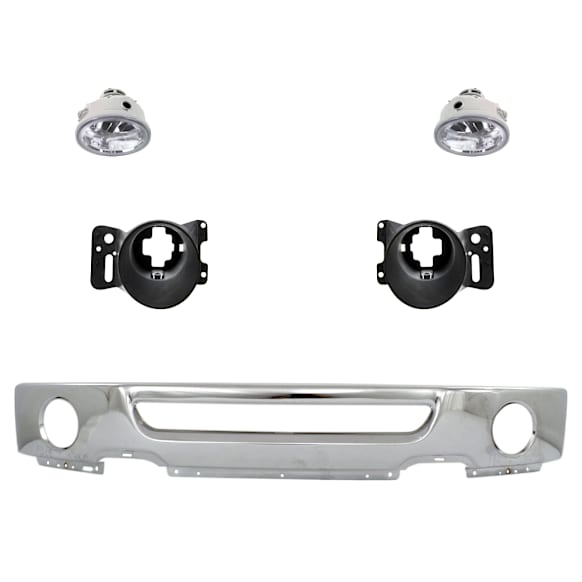 2006-2008 Ford F-150 - 5-Piece Kit Front Bumper, Chrome, Includes (1) Bumper, (2) Fog Light, and (2) Fog Light Bracket