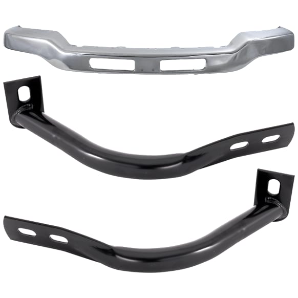 3-Piece Kit, Front Bumper, Chrome, Includes (1) Bumper and (2) Bumper Bracket