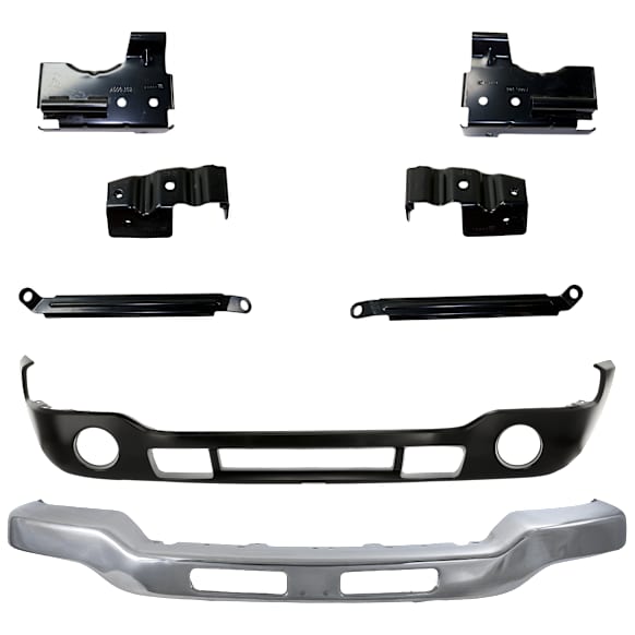 8-Piece Kit, Front Bumper, Chrome, Includes (1) Bumper, (6) Bumper Bracket, and (1) Bumper Cover