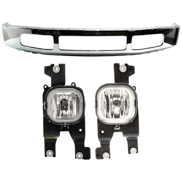 3-Piece Kit, Front Bumper, Chrome, Includes (1) Bumper and (2) Fog Light