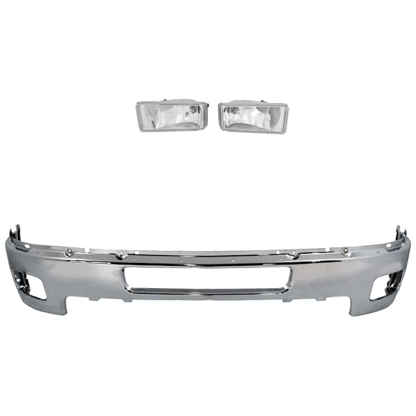 2-Piece Kit Front Bumper Chrome, Includes (1) Bumper and (1) Fog Light