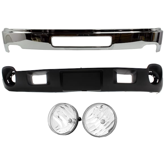 3-Piece Kit Front Bumper Chrome, Includes (1) Bumper, (1) Valance and (1) Fog Light
