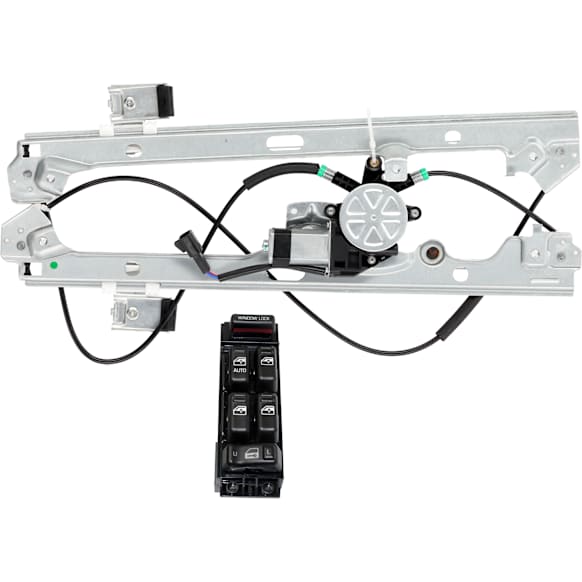 2-Piece Kit, Front, Driver Side Power Window Regulator, Hand-Crank Type, Includes (1) Window Regulator and (1) Window Switch