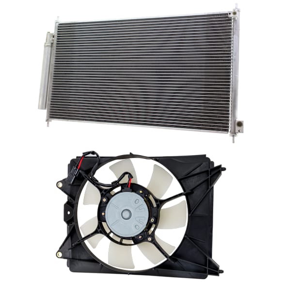 2-Piece Kit Passenger Side Cooling Fan Assembly, Includes (1) A/C Condenser and (1) A/C Condenser Fan