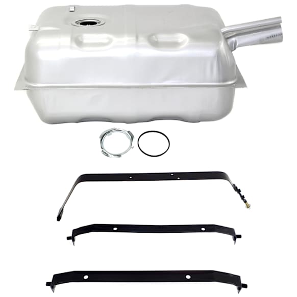 1974 Jeep CJ5 - 2-Piece Kit 15 gallons / 57 liters, Galvanized Steel Fuel Tank, 25-1/4" x 18-1/4" x 10-7/8", Lock Ring Kit Included, Includes (1) Fuel Tank and (1) Fuel Tank Strap