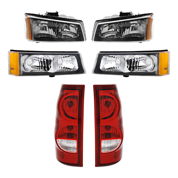 6-Piece Kit Driver and Passenger Side Halogen Tail Light, With bulb(s), Includes (2) Headlight, (2) Tail Light, and (2) Turn Signal Light