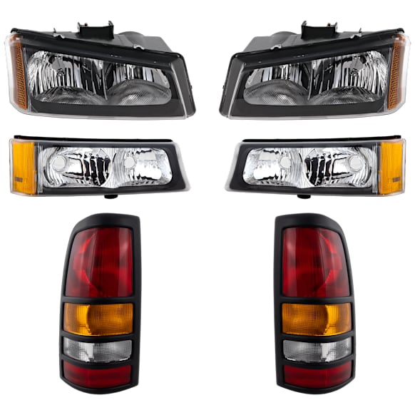 6-Piece Kit Driver and Passenger Side Halogen Tail Light, With bulb(s), Includes (2) Headlight, (2) Tail Light, and (2) Turn Signal Light