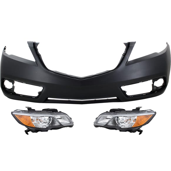 3-Piece Kit Driver and Passenger Side Halogen Headlight, With bulb(s), OE Replacement, Includes (2) Headlight and (1) Bumper Cover