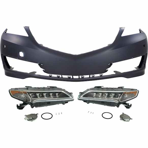 2016 Acura TLX - 3-Piece Kit Driver and Passenger Side LED Headlight, With bulb(s), OE Replacement,  Includes (1) Bumper Cover and (2) Headlight