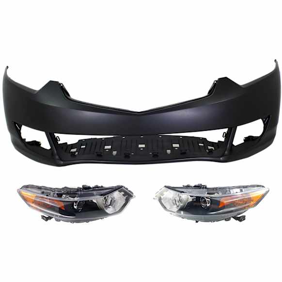 3-Piece Kit Driver and Passenger Side HID/Xenon Headlight, Without bulb(s), OE Replacement, Sedan, CAPA Certified, Includes (2) Headlight and (1) Bumper Cover