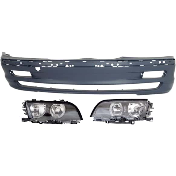 3-Piece Kit Driver and Passenger Side Halogen Headlight, With bulb(s), OE Replacement, Includes (2) Headlight and (1) Bumper Cover