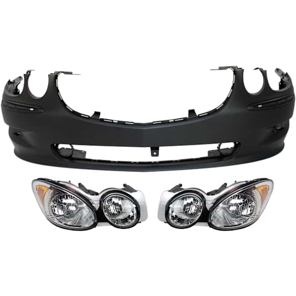 3-Piece Kit Driver and Passenger Side Halogen Headlight, With bulb(s), OE Replacement, Includes (2) Headlight and (1) Bumper Cover