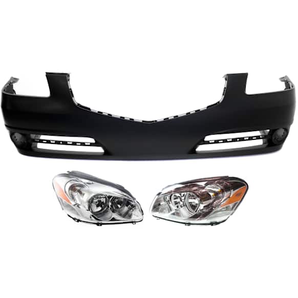 3-Piece Kit, Front Primed Bumper Cover, Includes (1) Bumper Cover and (2) Headlight