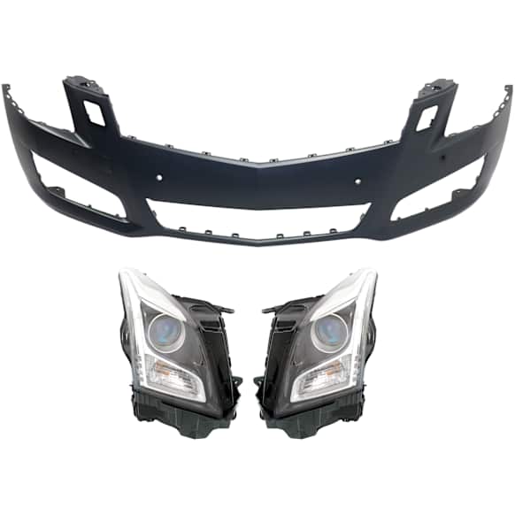 3-Piece Kit Driver and Passenger Side Halogen Headlight, With bulb(s), OE Replacement, Sedan, Includes (2) Headlight and (1) Bumper Cover