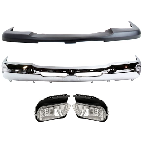4-Piece Kit, Front Bumper, Chrome, Includes (1) Bumper, (1) Bumper Cover, and (2) Fog Light