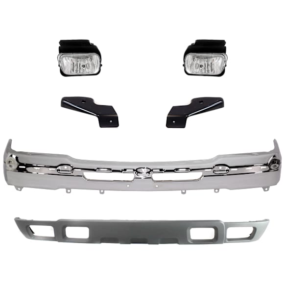 2005 Chevrolet Silverado 1500 - 6-Piece Kit Front Bumper, For Models Without Convenience Package, Chrome, Includes (1) Bumper, (2) Bumper Bracket, (2) Fog Light, and (1) Valance
