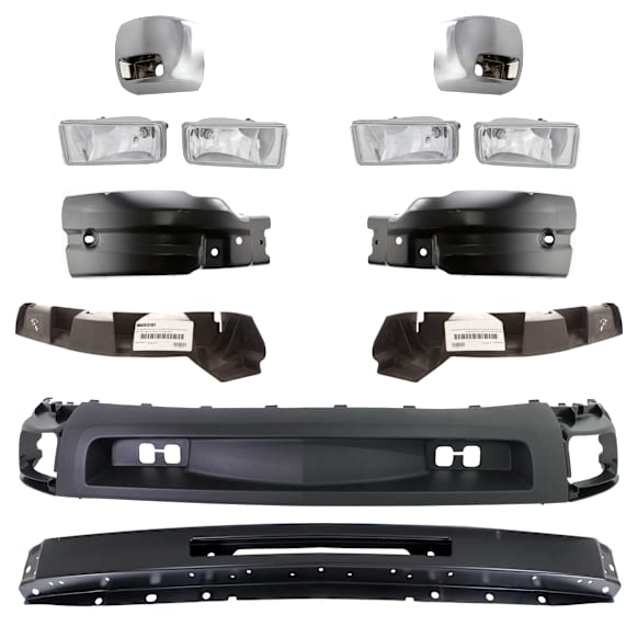 2008 Chevrolet Silverado 2500 HD WT - 9-Piece Kit Front Bumper, Primed, Includes (1) Bumper, (2) Bumper Bracket, (4) Bumper End, (2) Fog Light, and (1) Valance