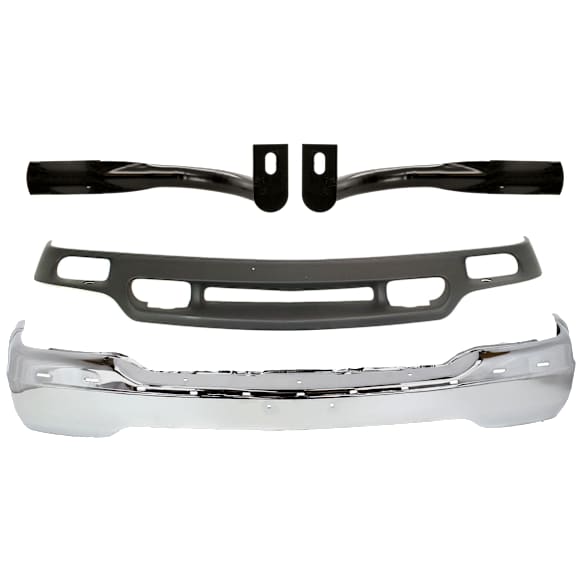 2000 GMC Sierra 1500 - 4-Piece Kit Front Bumper, Chrome, Standard Cab Pickup, Includes (1) Bumper, (2) Bumper Bracket, and (1) Valance