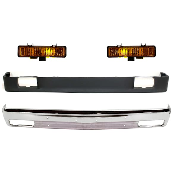 4-Piece Kit, Front Bumper, Chrome, Includes (1) Bumper, (2) Turn Signal Light, and (1) Valance