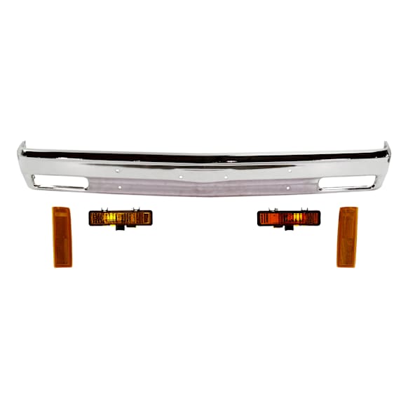 5-Piece Kit, Front Bumper, Chrome, Includes (1) Bumper, (2) Corner Light, and (2) Turn Signal Light