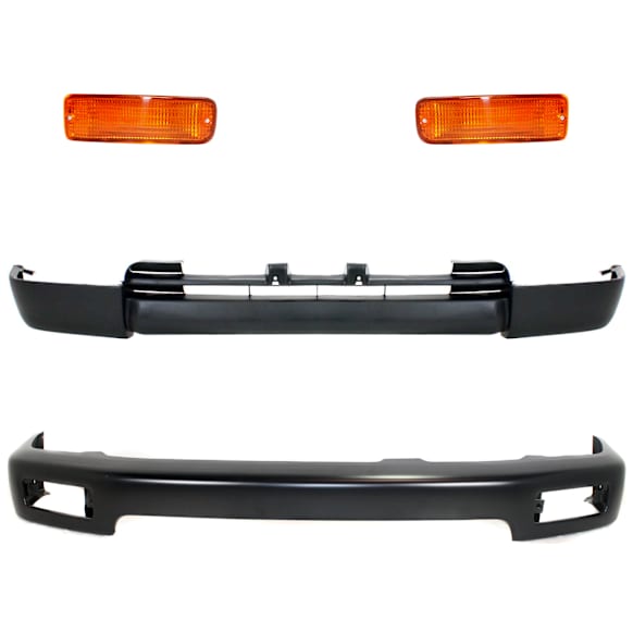4-Piece Kit, Front, Driver and Passenger Side Bumper, Sport Utility, Painted Black, Includes (1) Bumper, (2) Turn Signal Light, and (1) Valance
