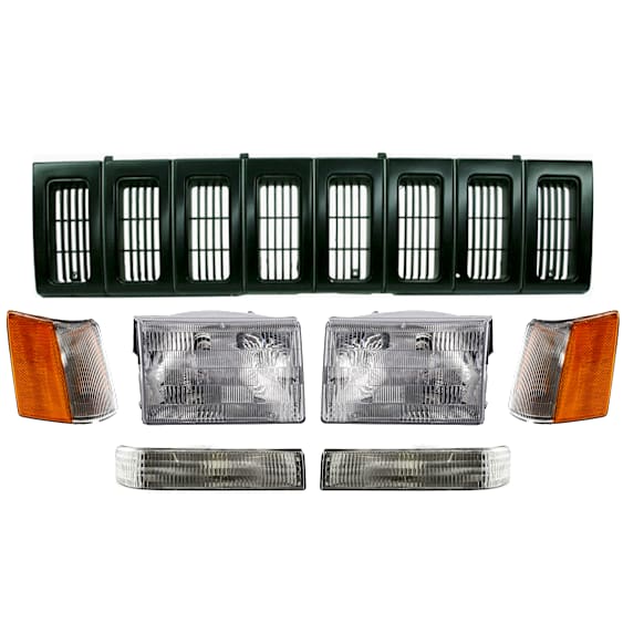 7-Piece Kit Grille Black, Includes (2) Corner Light, (1) Grille Assembly, (2) Headlight, and (2) Turn Signal Light