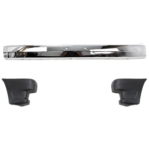 1988 Mazda B2200 Base - 3-Piece Kit Front, Center Bumper, RWD, For Models Without Bumper End Caps, Chrome, Includes (1) Bumper and (2) Bumper End