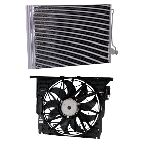 2010 BMW 550i GT - 2-Piece Kit A/C Condenser, 4.4L 8Cyl,  Includes (1) A/C Condenser and (1) Cooling Fan Assembly