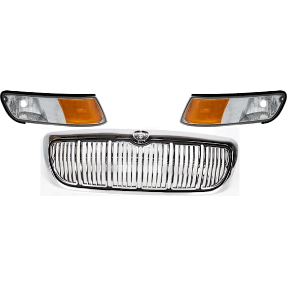3-Piece Kit Grille Chrome Shell with Painted Black Insert, Includes (2) Corner Light and (1) Grille Assembly