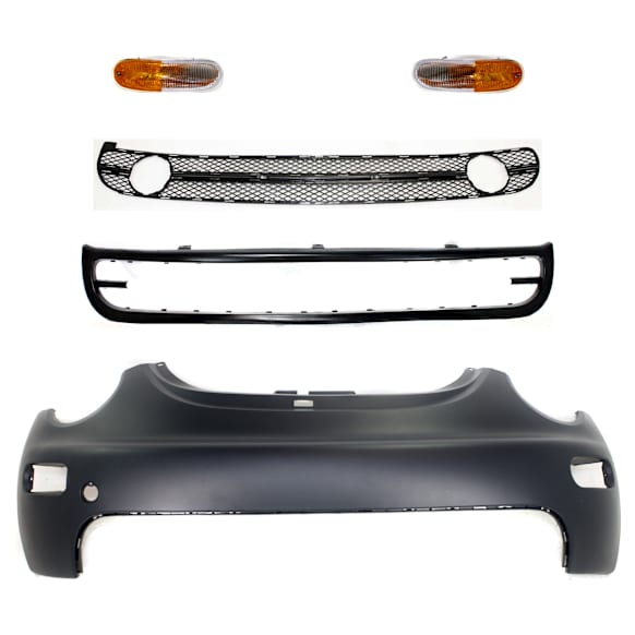 5-Piece Kit Front Primed Bumper Cover, Includes (1) Bumper Cover, (1) Bumper Grille, (2) Turn Signal Light, and (1) Valance