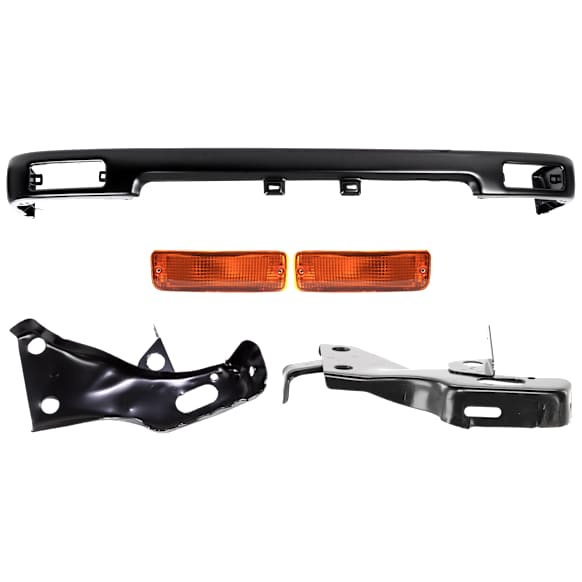 1989 Toyota Pickup - 5-Piece Kit Front Bumper, RWD, Painted Black, Includes (1) Bumper, (2) Bumper Bracket, and (2) Turn Signal Light