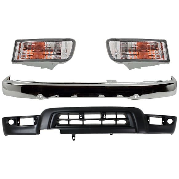 1999 Toyota 4Runner - 4-Piece Kit Front Bumper, For Models Without Sport Package, Chrome, Sport Utility, Includes (1) Bumper, (2) Turn Signal Light, and (1) Valance