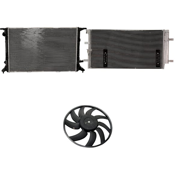2008-2010 Audi A5 Quattro - 3-Piece Kit A/C Condenser, 3.2L, 6Cyl, Includes (1) A/C Condenser, (1) Cooling Fan Assembly and (1) Radiator