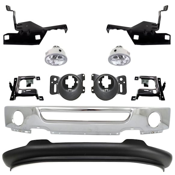 2007 Ford F-150 - 10-Piece Kit Front Bumper, Chrome, Includes (1) Bumper, (4) Bumper Bracket, (2) Fog Light, (2) Fog Light Bracket, and (1) Valance