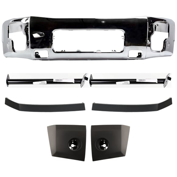 2005-2007 Nissan Armada - 7-Piece Kit, Front Bumper, Chrome, Includes (1) Bumper, (2) Bumper Bracket, (2) Bumper End, and (2) Bumper Trim