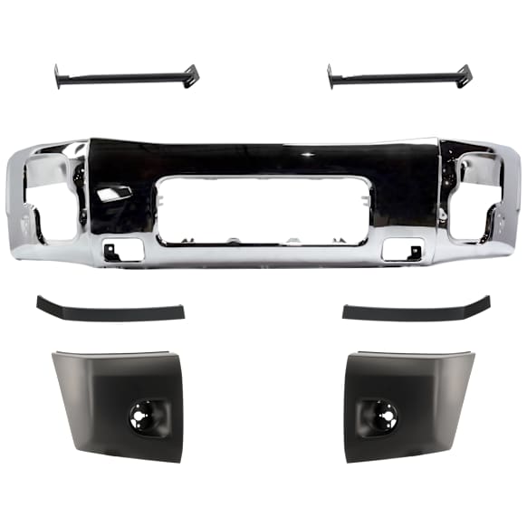 2014 Nissan Titan - 7-Piece Kit Front Bumper, Chrome, Includes (1) Bumper, (2) Bumper Bracket, (2) Bumper End, and (2) Bumper Trim