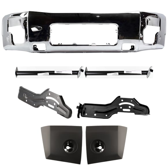 7-Piece Kit, Front Bumper, Chrome, Includes (1) Bumper, (4) Bumper Bracket, and (2) Bumper End