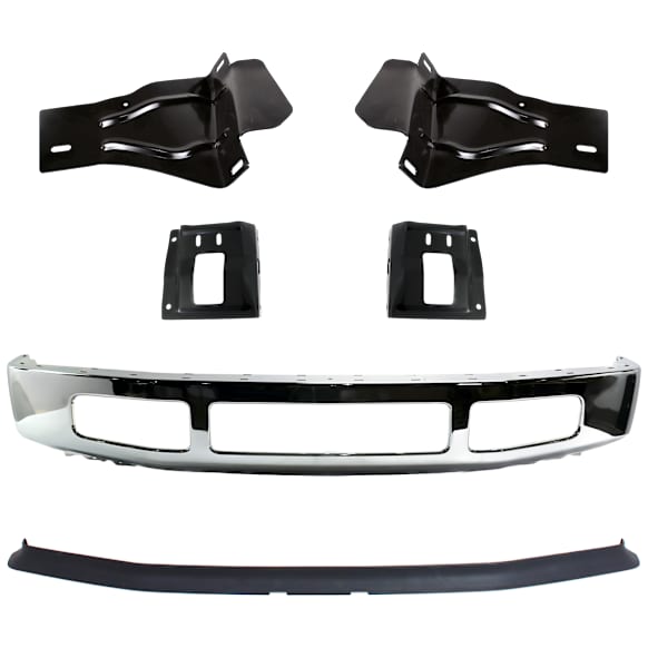 2009 Ford F-250 Super Duty - 6-Piece Kit Front Bumper, Chrome, Includes (1) Bumper, (4) Bumper Bracket, and (1) Valance