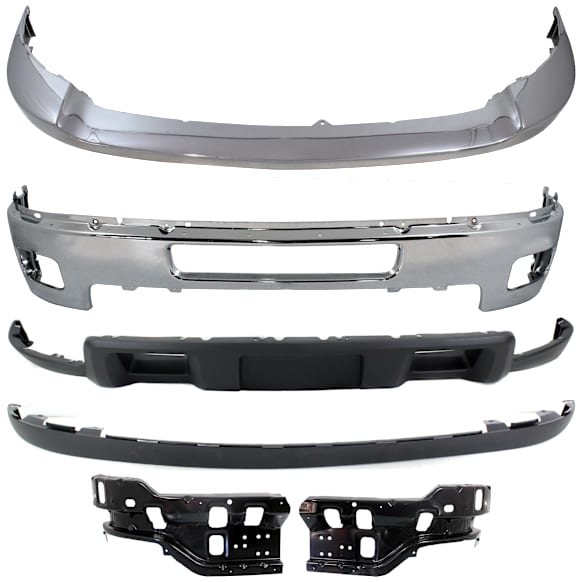 6-Piece Kit, Front Bumper, Chrome, Includes (1) Bumper, (2) Bumper Bracket, (1) Bumper Trim, and (2) Valance