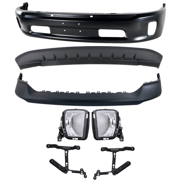 6-Piece Kit Front, Lower Bumper Painted Black, Includes (1) Bumper, (1) Bumper Cover, (1) Valance, (1) Bumper Bracket and (2) Fog Light
