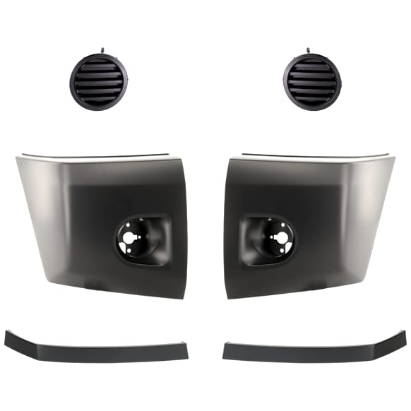 6-Piece Kit Front, Driver and Passenger Side Bumper End, Primed, Plastic, Includes (2) Bumper End, (2) Bumper Trim, and (2) Fog Light Cover