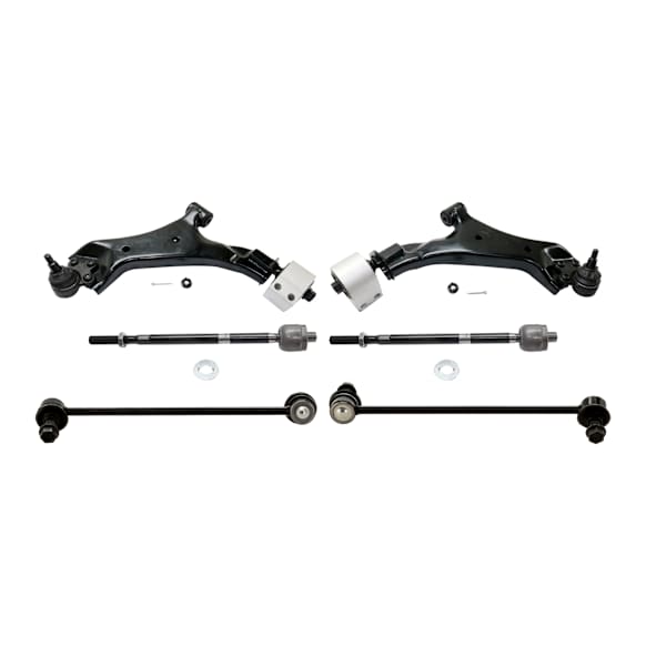 6-Piece Kit Front, Driver and Passenger Side, Lower Control Arms, Includes (2) Control Arm, (2) Sway Bar Link, and (2) Tie Rod End