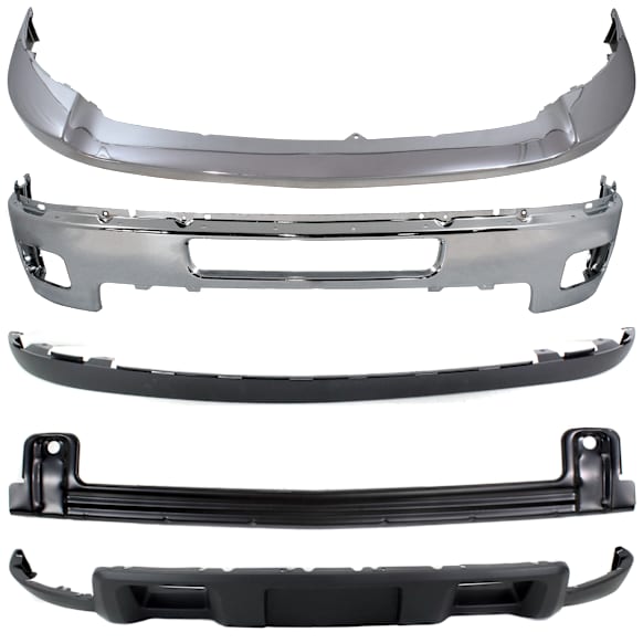 5-Piece Kit, Front Bumper, Chrome, Includes (1) Bumper, (1) Bumper Reinforcement, (1) Bumper Trim, and (2) Valance