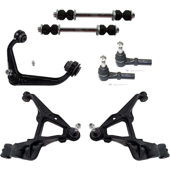7-Piece Kit Front, Driver and Passenger Side, Upper and Lower Control Arms, Includes (3) Control Arm, (2) Sway Bar Link, and (2) Tie Rod End