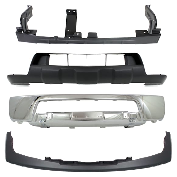 2006 Nissan Frontier - 4-Piece Kit Front, Lower Bumper, For Models Without Off Road Package, Chrome,  Includes (1) Bumper, (1) Bumper Retainer, (1) Bumper Trim, and (1) Valance