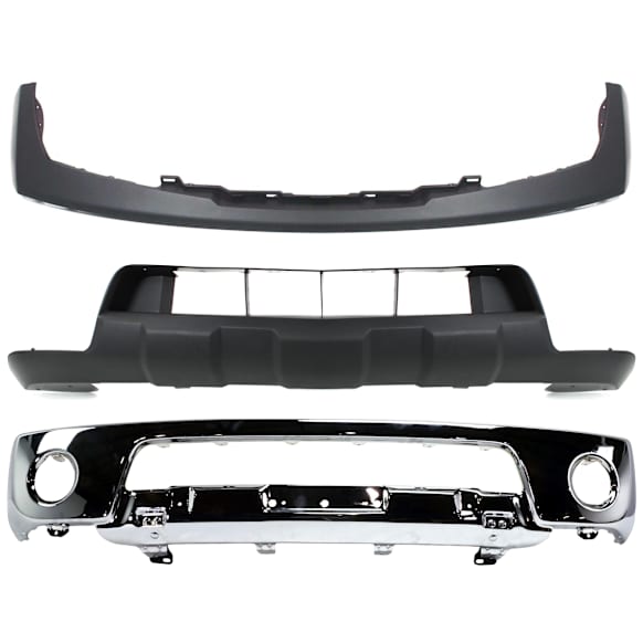 3-Piece Kit, Front, Lower Bumper, Chrome, Includes (1) Bumper, (1) Bumper Trim, and (1) Valance
